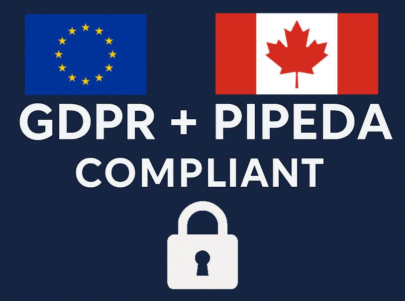 GDPR and PIPEDA Compliant with GDPR of the European Union and PIPEDA of Canada